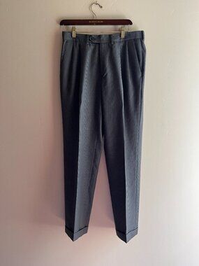 Pazoni Gray textured weave Pleated 100% Wool Dress Pants office italian